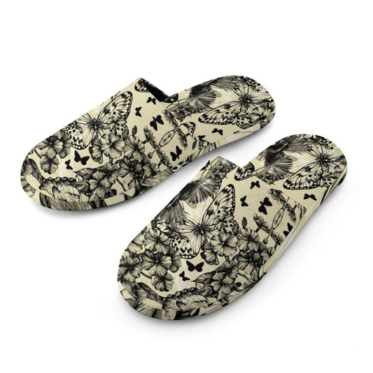 Crows and Butterflies Flannel Ladies Cotton Slippers
