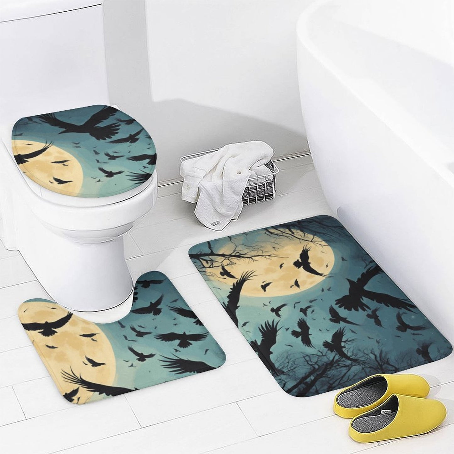 Shower Curtain Set with 3 Rugs
