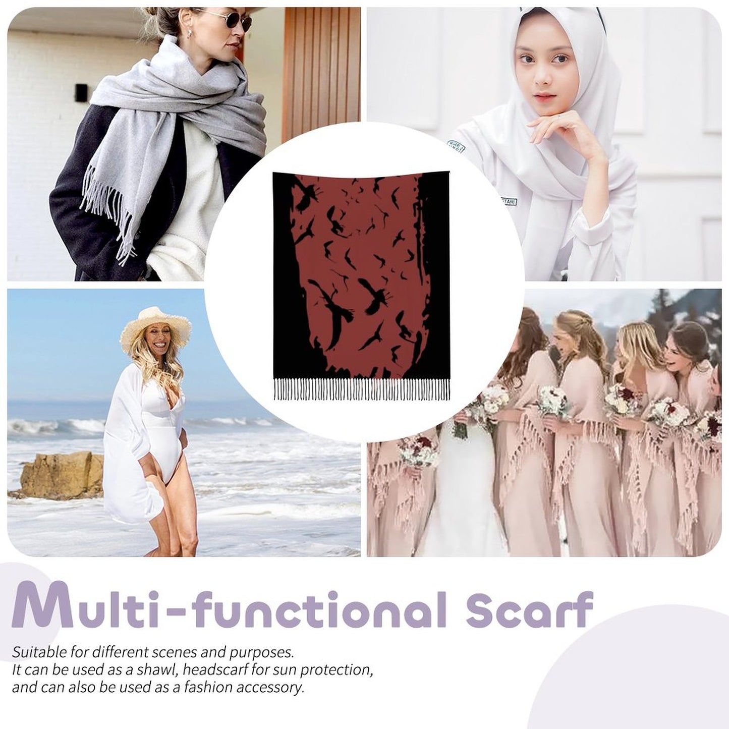 Chili Oil Cashmere-like Tassel Scarf (All-Over Printing)