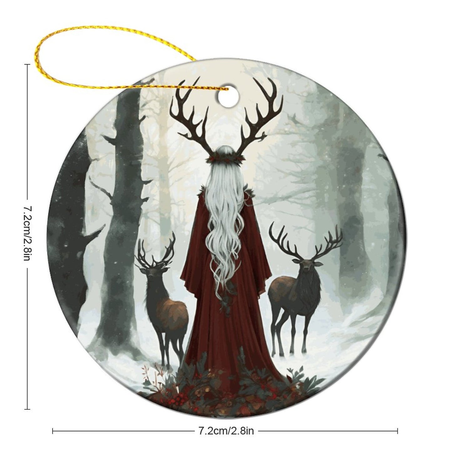 Winter Yule Forest Round Christmas Ceramic Ornament