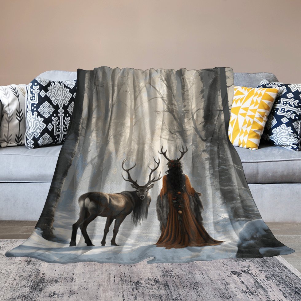 Yule Morning Witch 280gsm Flannel Blanket-60"x80" (Dual-sided Printing)