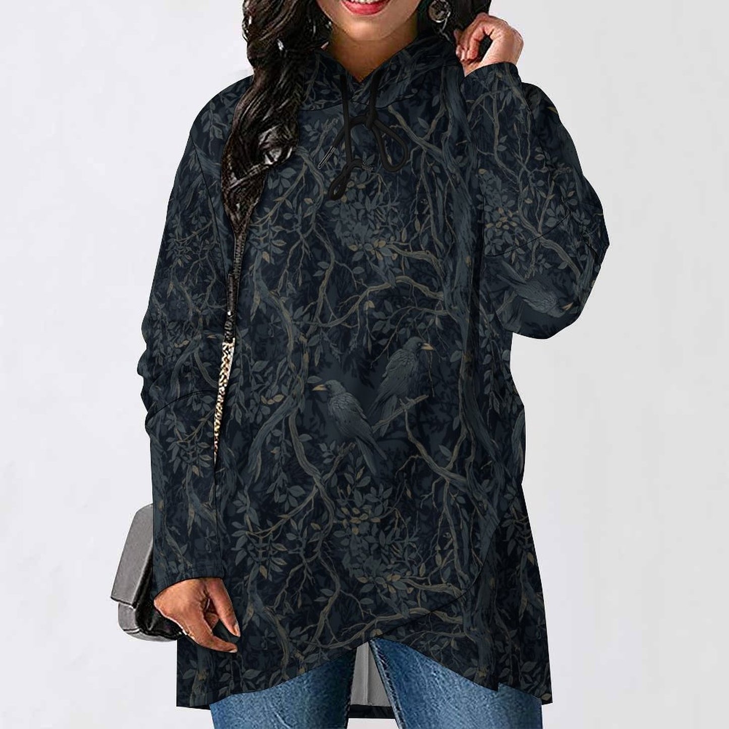 230gsm Poncho-style Long Sleeve Women Hoodie with Irregular Hem DS001 (All-Over Printing)