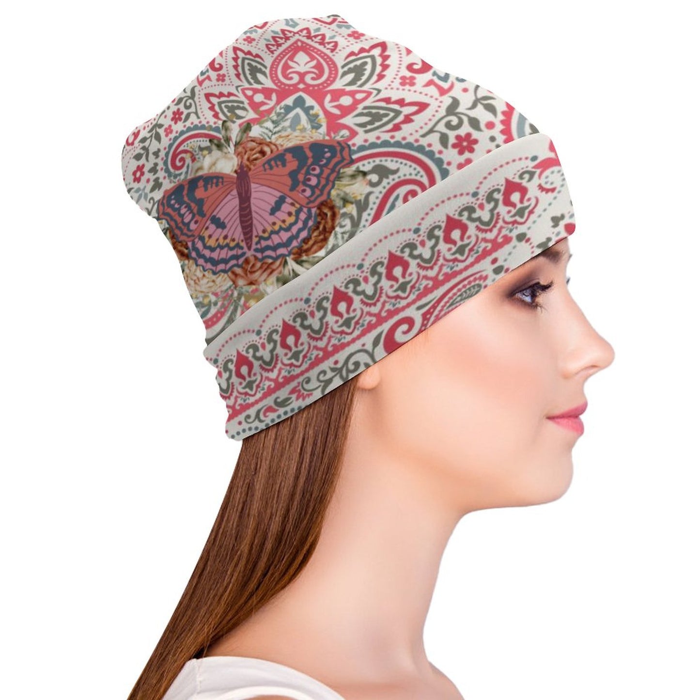 Pink Lunamoth Paisley Pullover Cap (All-Over Printing)