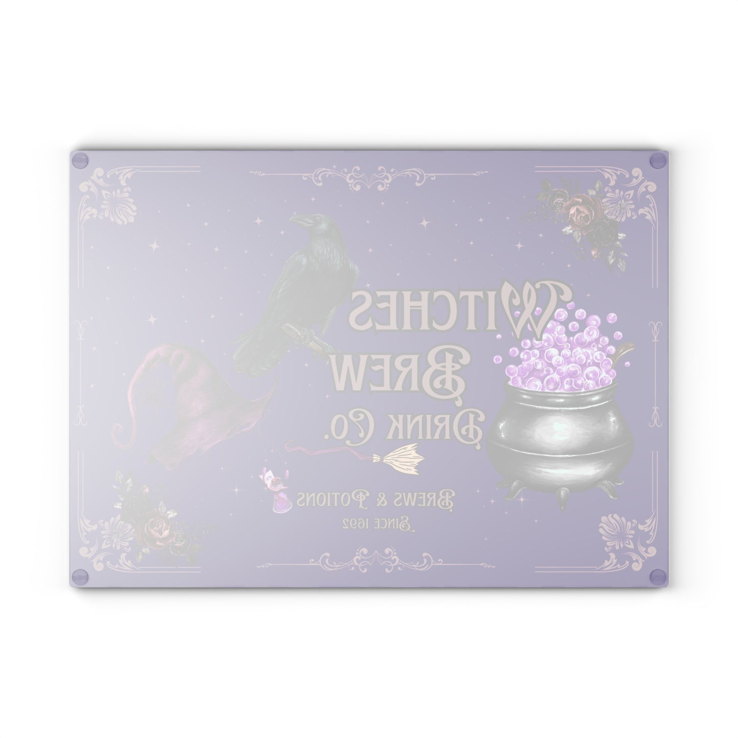 Witches Brew Cauldron Raven Glass Cutting Board | Witchy Kitchen Decor