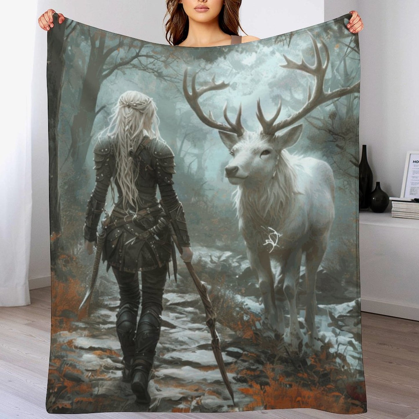 Aelin and Stag Fantasy 250gsm Flannel Throw Blanket-60"x80"