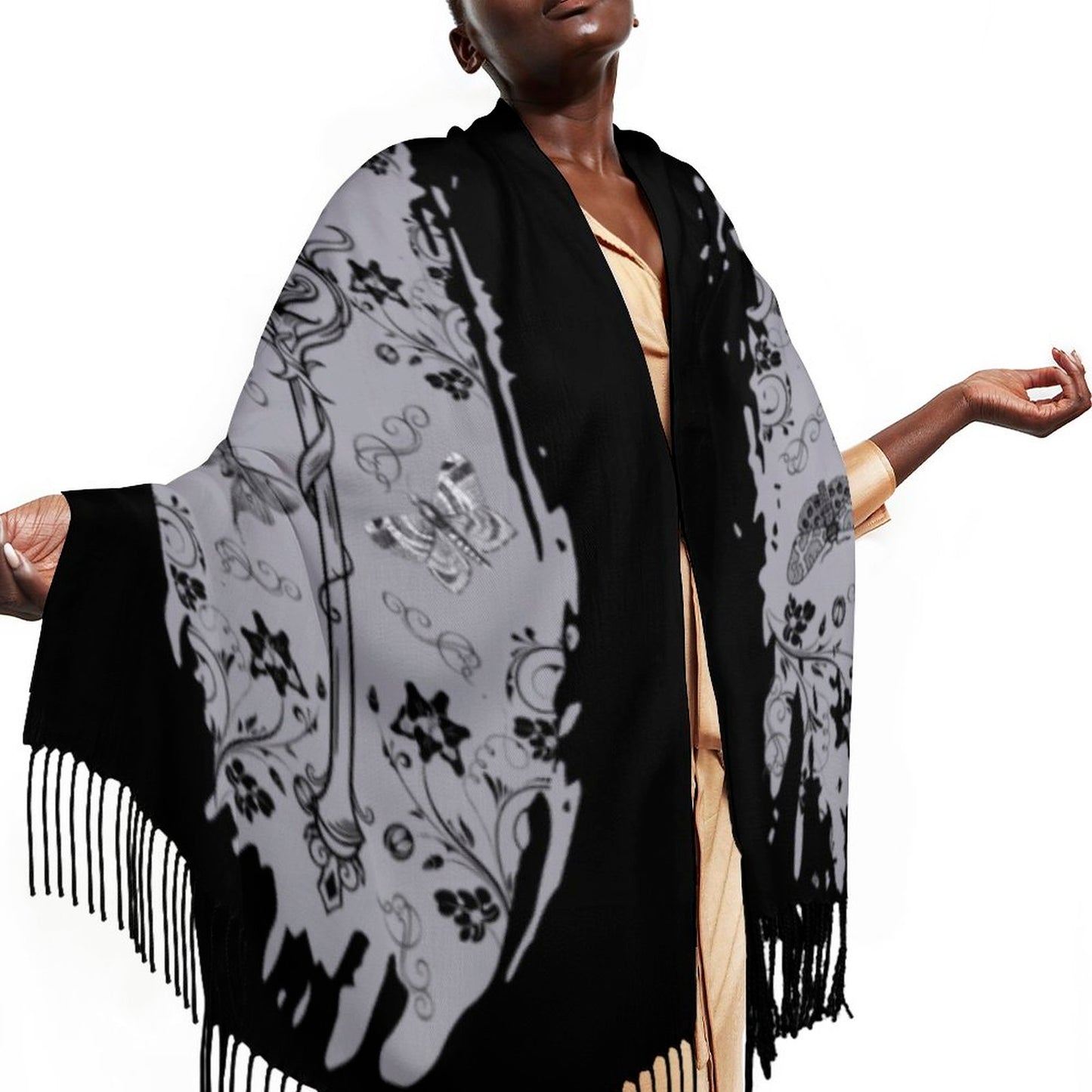 Luna Moth Cashmere-like Tassel Scarf (All-Over Printing)