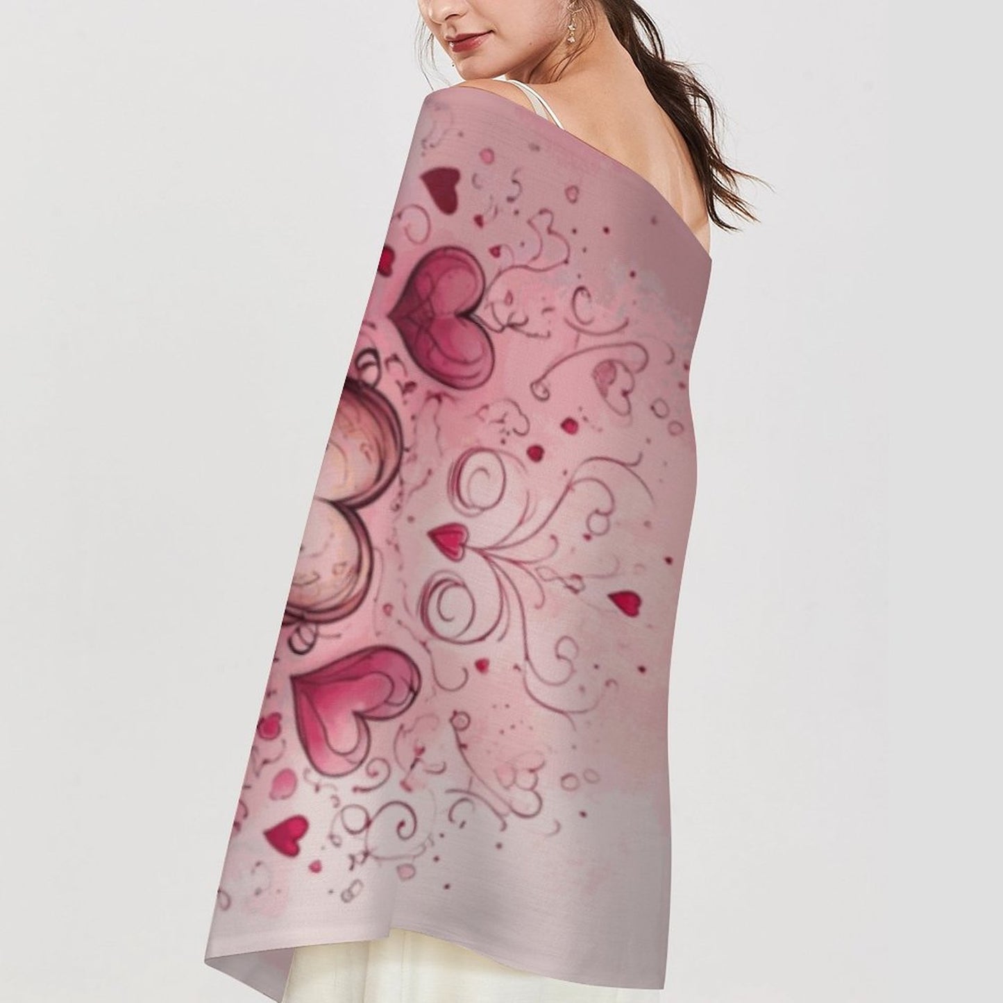 Enchanting Hearts Cashmere-like Tassel Scarf (All-Over Printing)