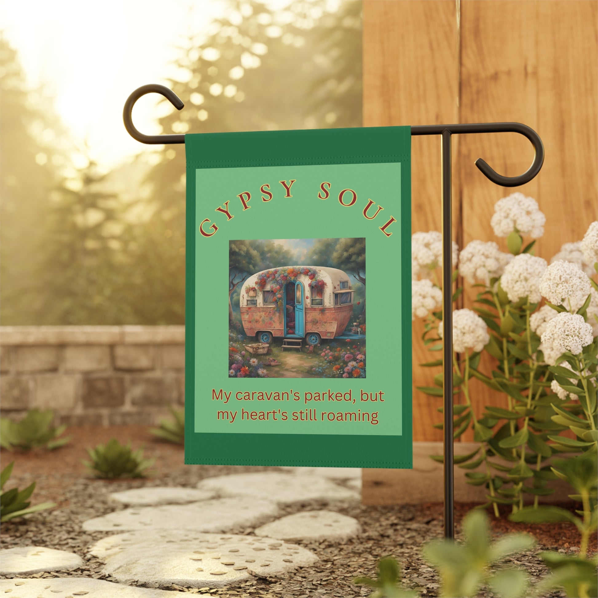 Gypsy Soul My caravan's parked Garden Banner, outdoor house decor - The Witchy Gypsy