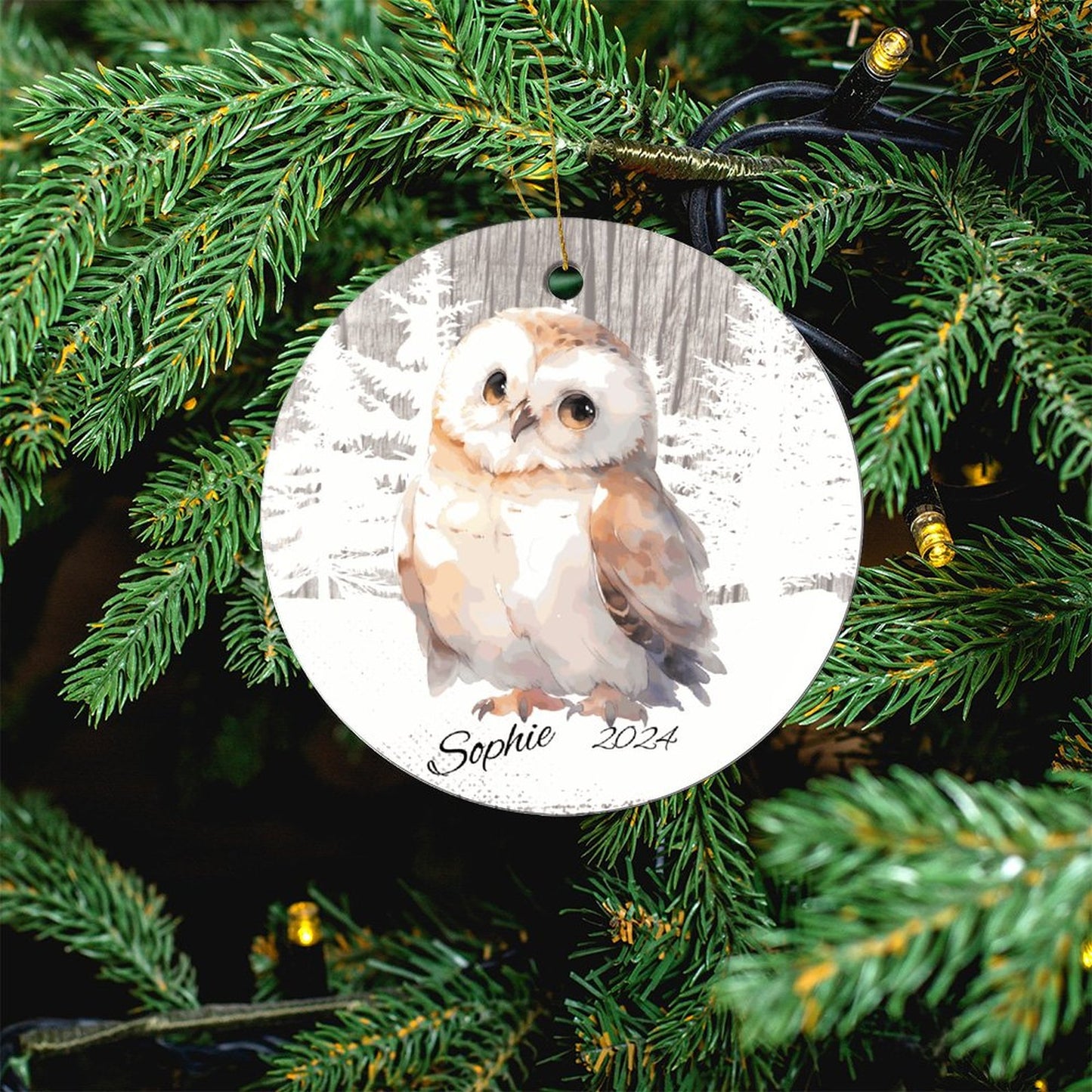 Cute Woodland Owl Round Christmas Ceramic Ornament