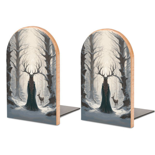 Yule Christmas Witch Wood Bookends (Set of 2)