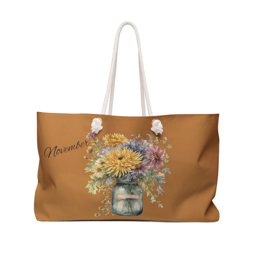  November Boho Weekender Bag, Flower of the month, Chrysanthemum Flower - The Witchy Gypsy