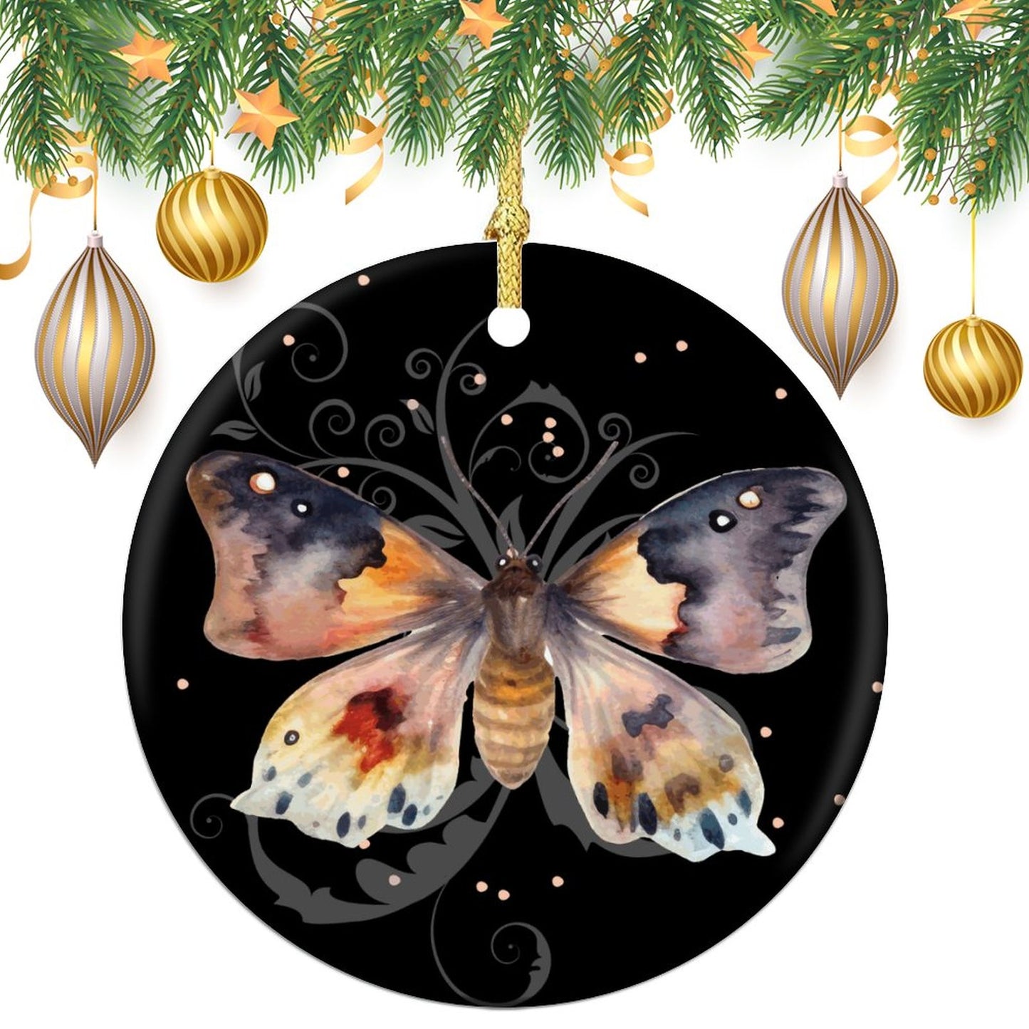 Dreamy Night Lunamoth Round Christmas Ceramic Ornament