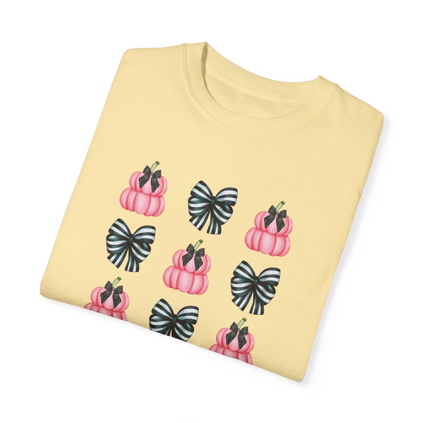 Pink Pumpkins and Striped Bows Unisex Garment-Dyed T-shirt