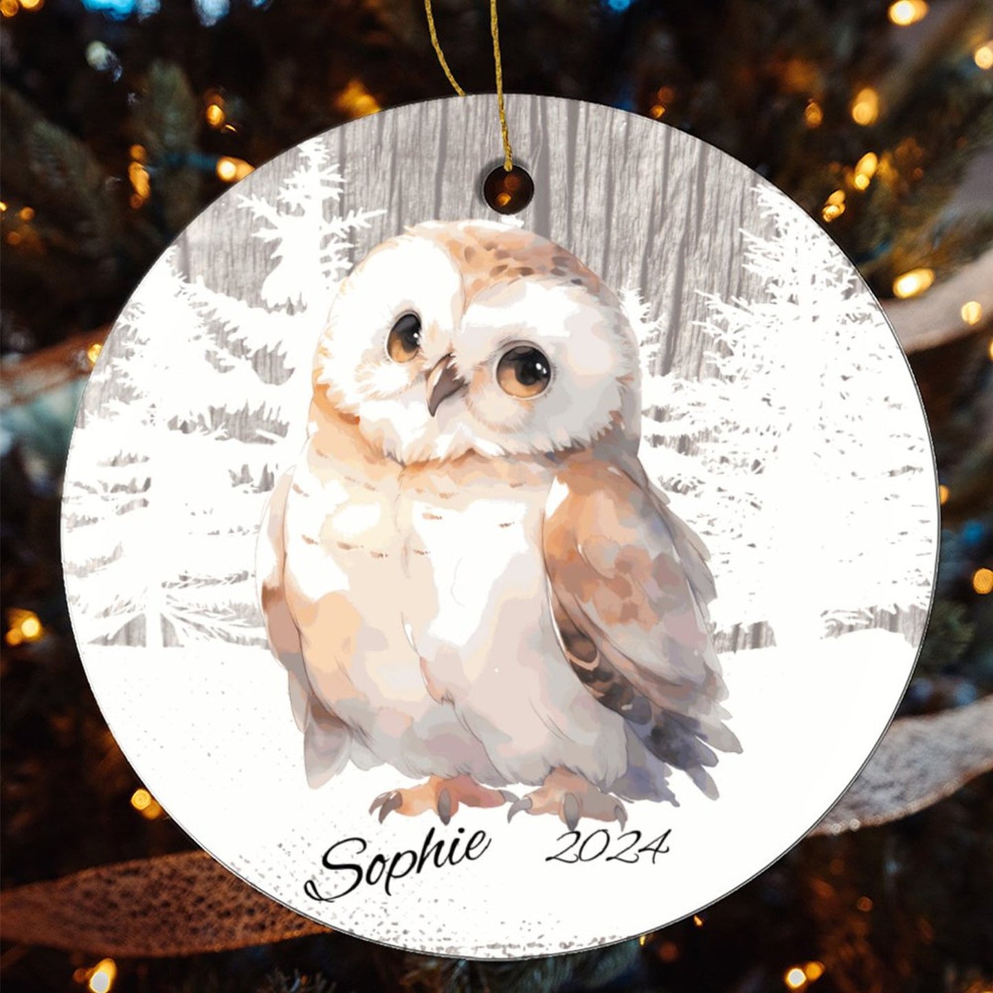 Cute Woodland Owl Round Christmas Ceramic Ornament