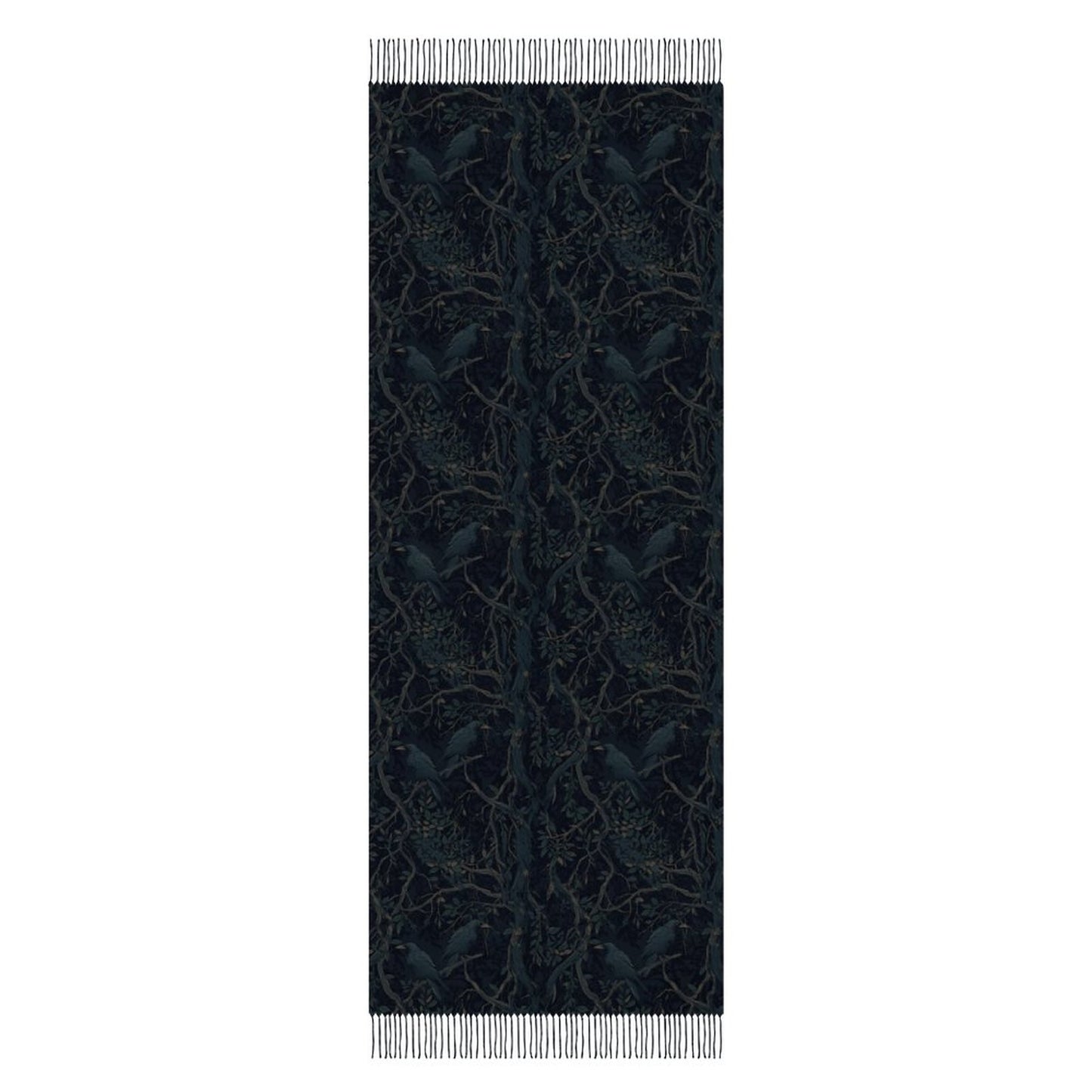 Deep Color New Crow Cashmere-like Tassel Scarf (All-Over Printing)