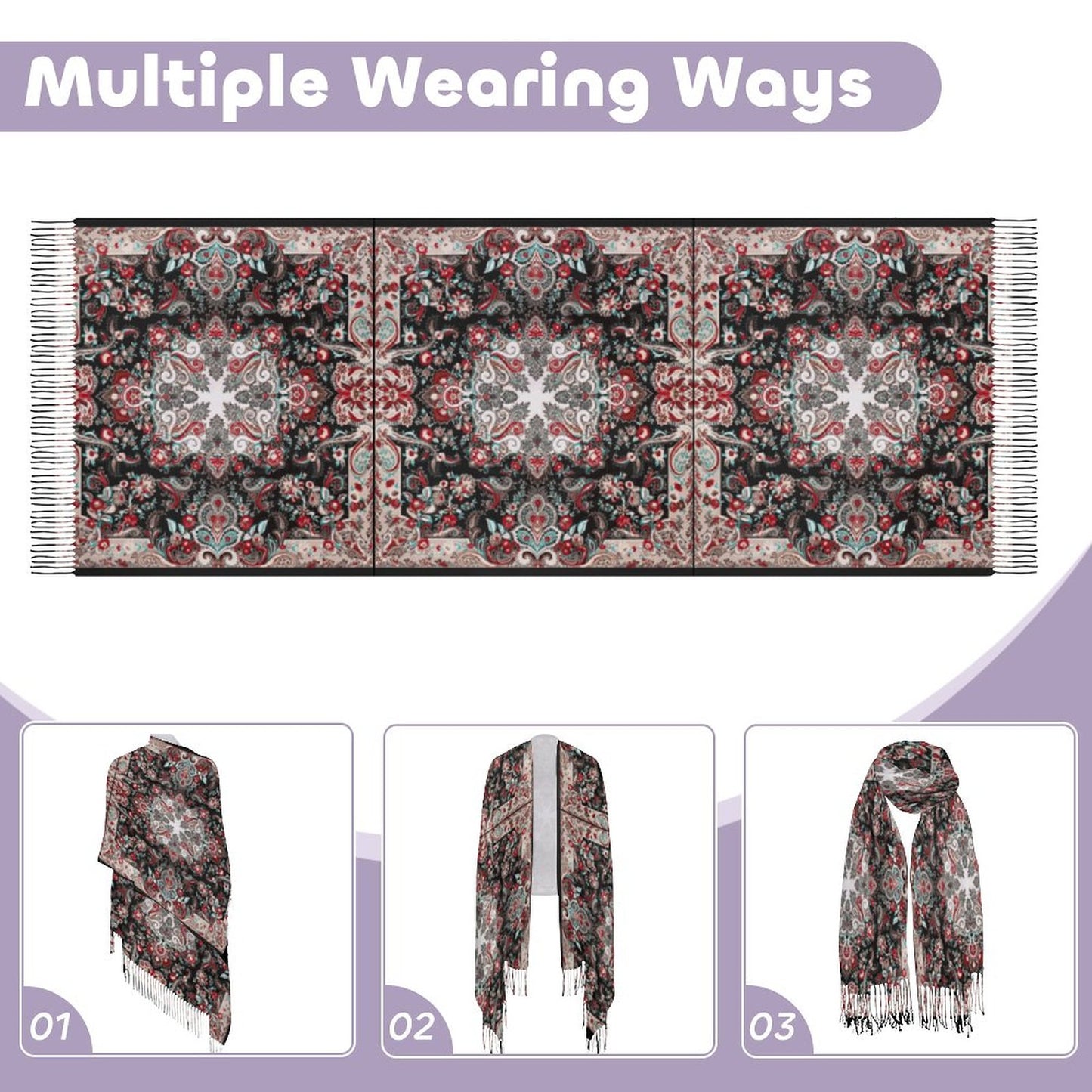Paisley in Black Cashmere-like Tassel Scarf (All-Over Printing)
