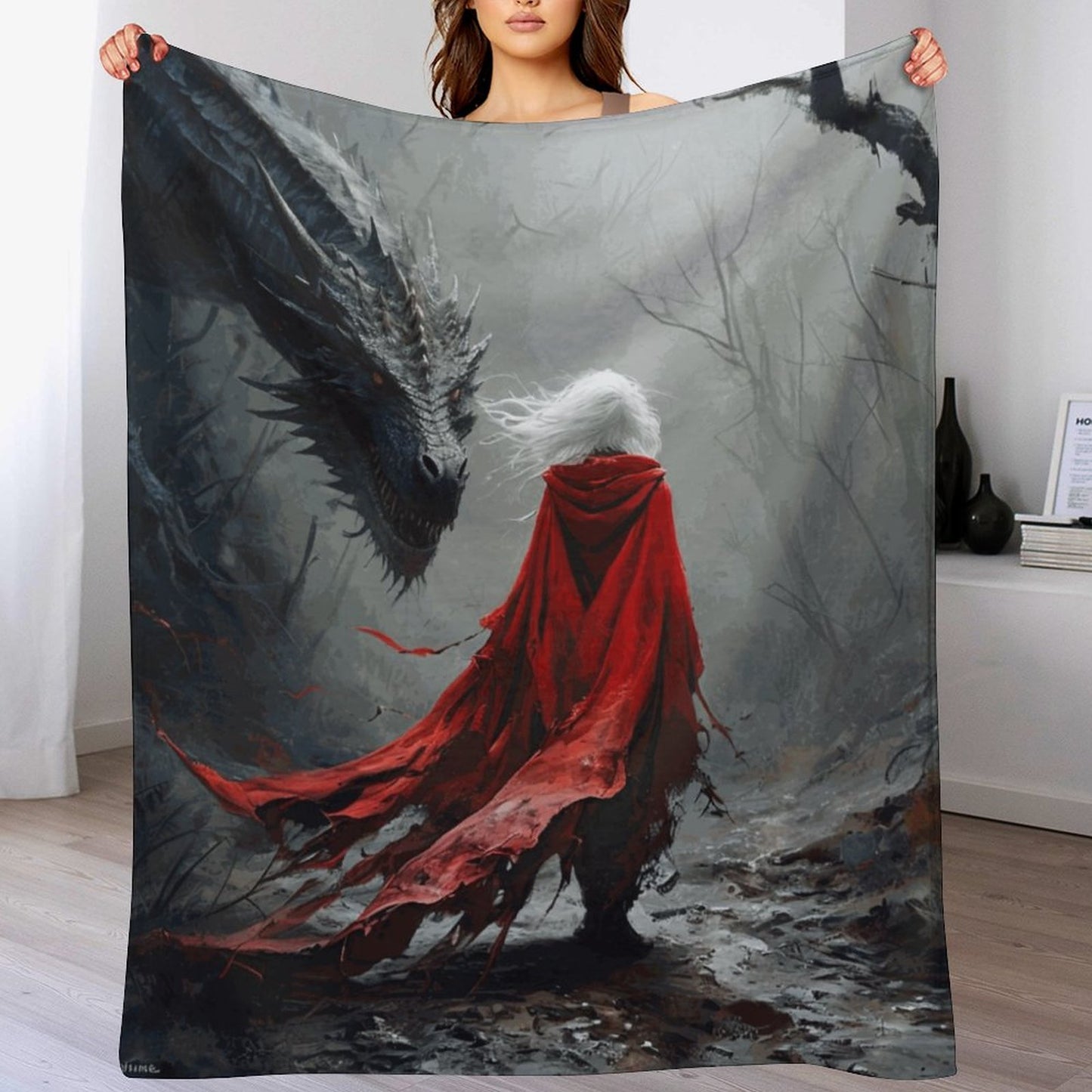 Mystical Dragon and Aelin 250gsm Flannel Throw Blanket-60"x80"