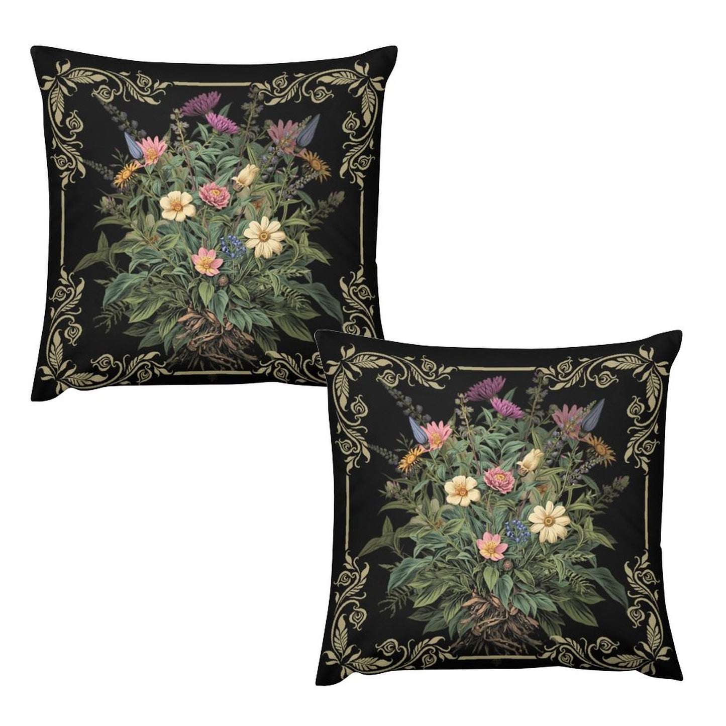 Poisonous Witchcraft Floral Plush Pillow Case - Witchy Home Decor Set of 2