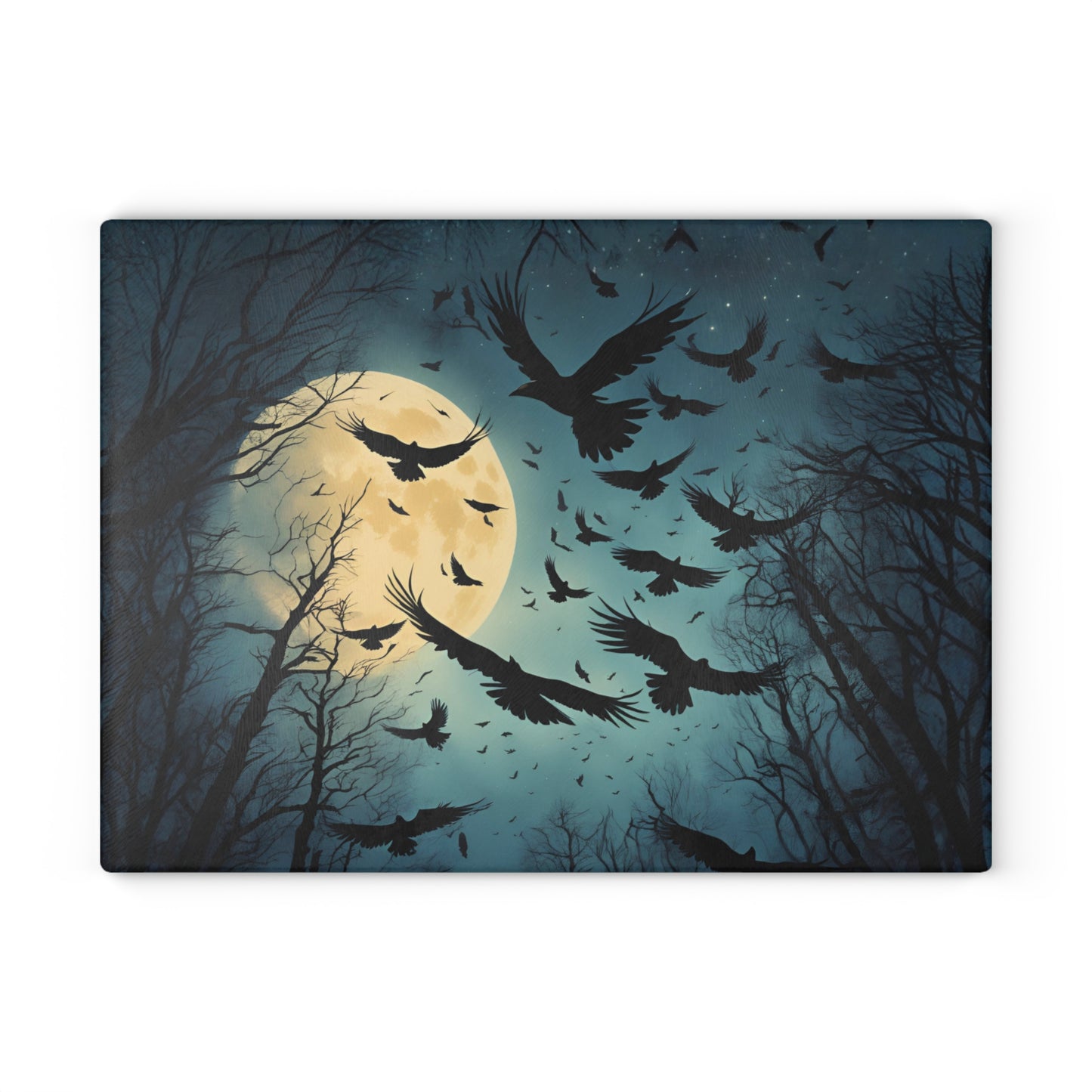 Full Moon Crows Glass Cutting Board | Dark Academia Decor