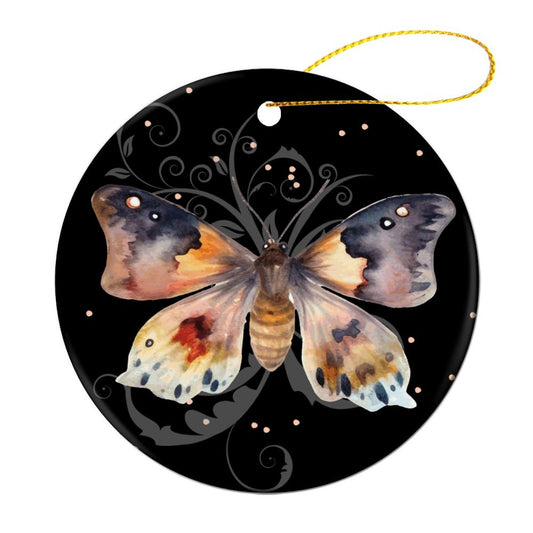 Dreamy Night Lunamoth Round Christmas Ceramic Ornament