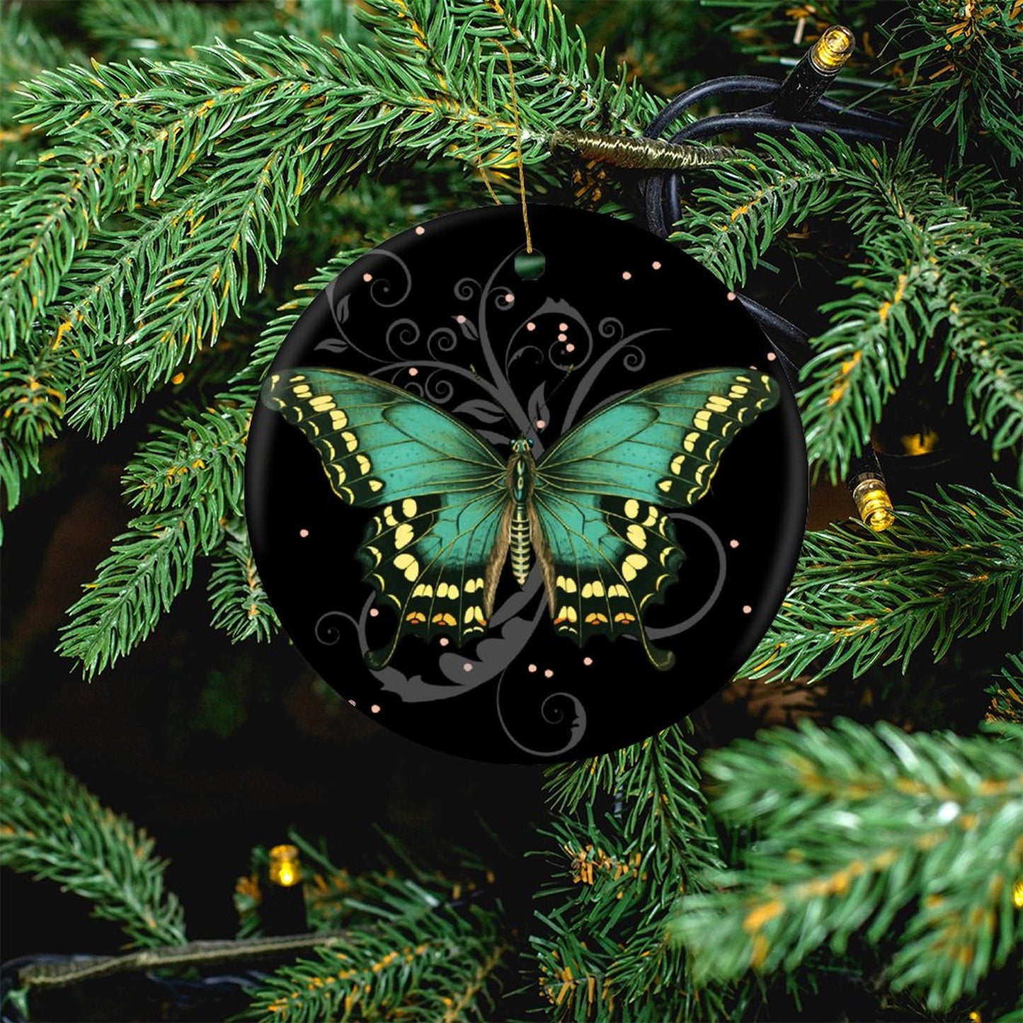 Radiant Lunamoth Round Christmas Ceramic Ornament