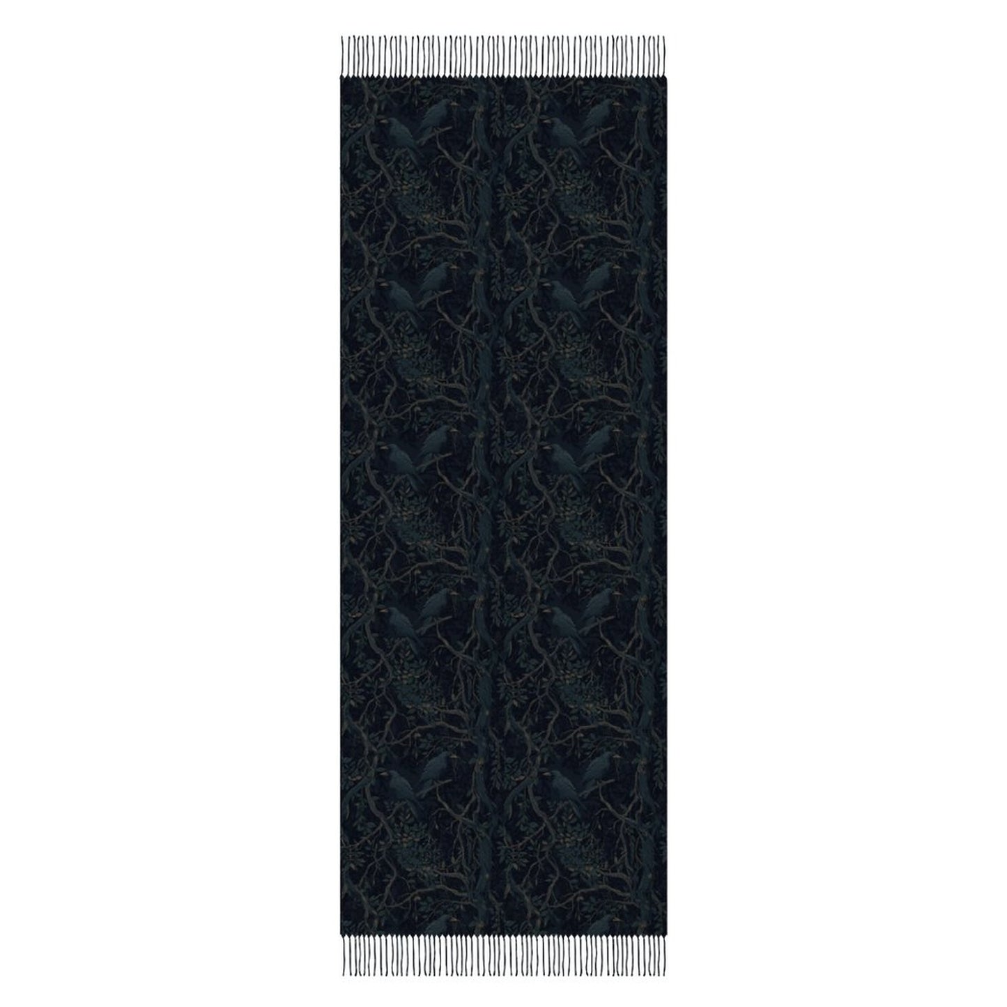 Deep Color New Crow Cashmere-like Tassel Scarf (All-Over Printing)