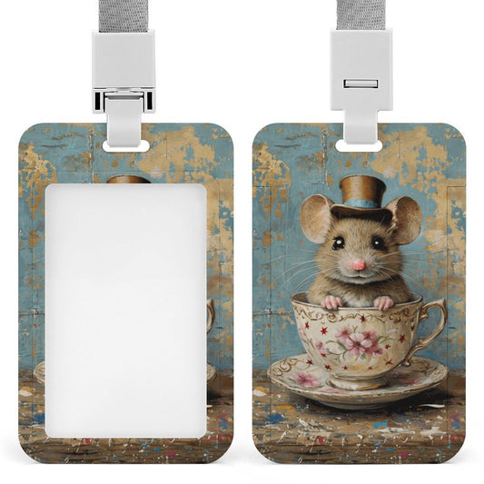 Mouse in Teacup Vertical ID Badge Holder