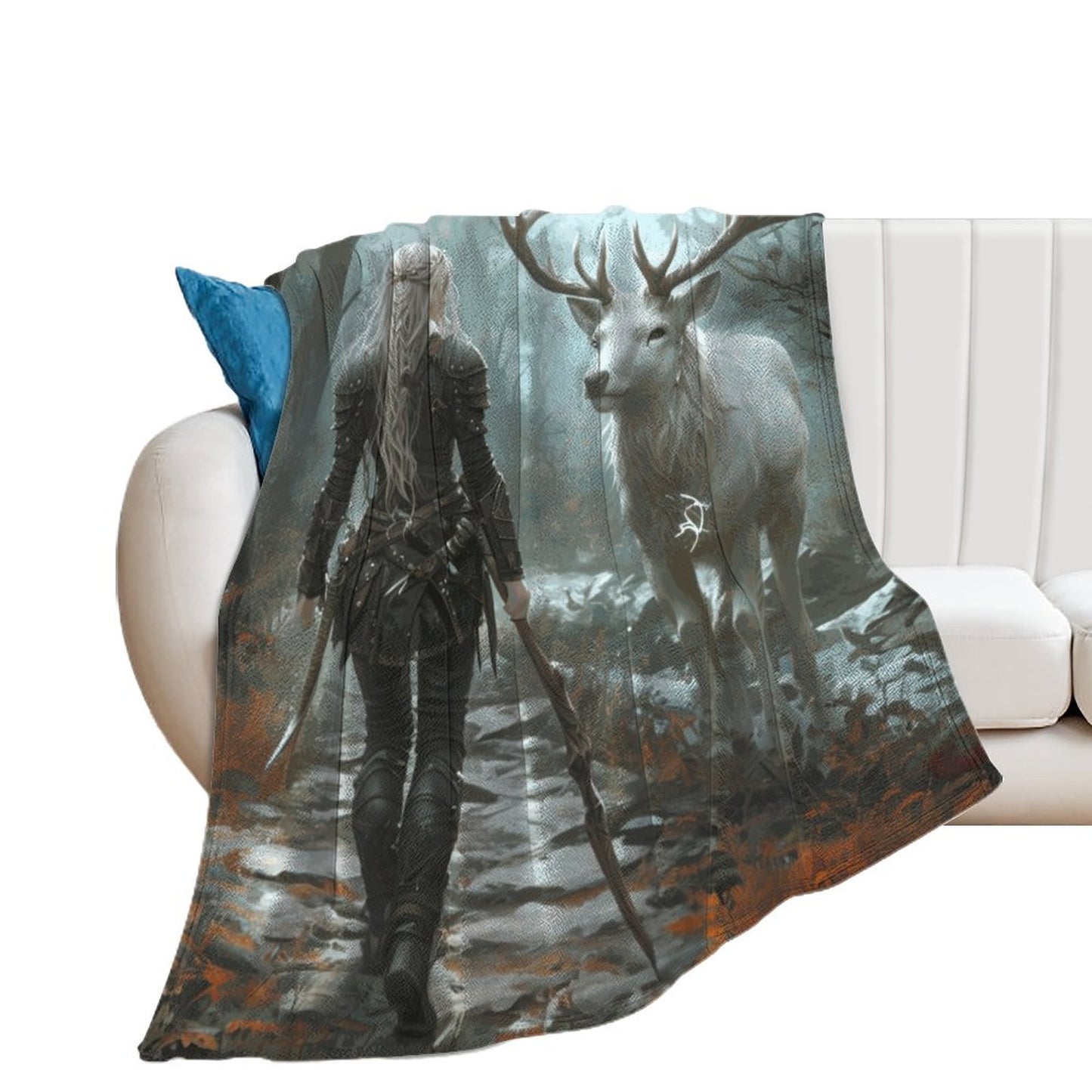 Aelin and Stag Fantasy 250gsm Flannel Throw Blanket-60"x80"