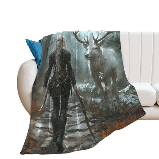 Aelin and Stag Fantasy 250gsm Flannel Throw Blanket-60"x80"