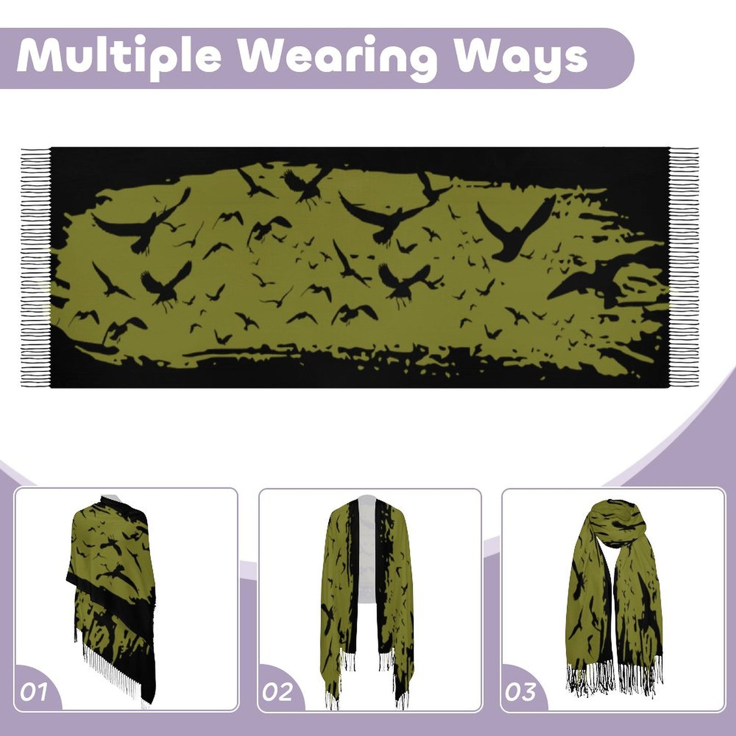 Murder of Crows Fern Tassel Scarf (All-Over Printing)