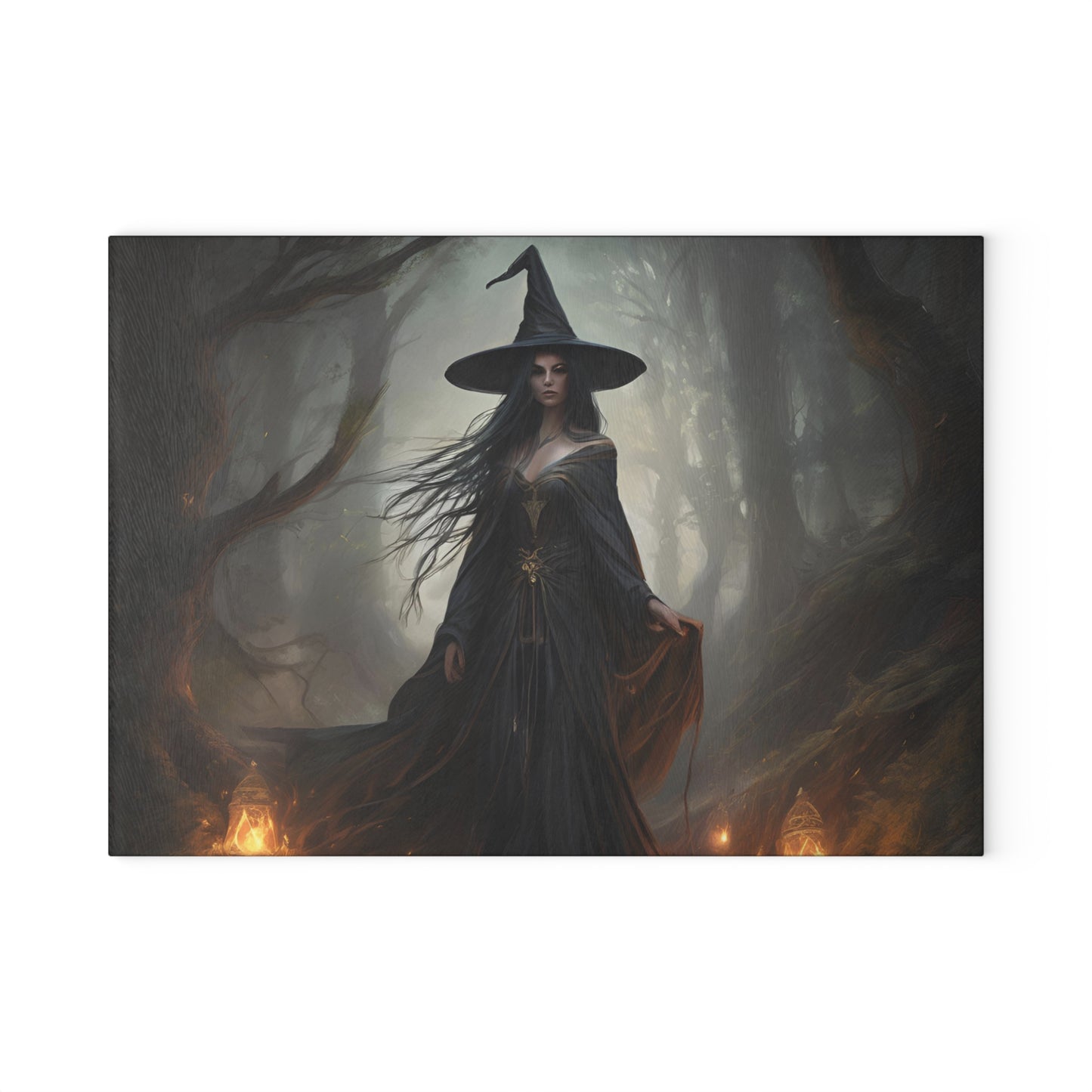 Witch in Forest Glass Cutting Board | Dark Witchcraft Kitchen Accessory