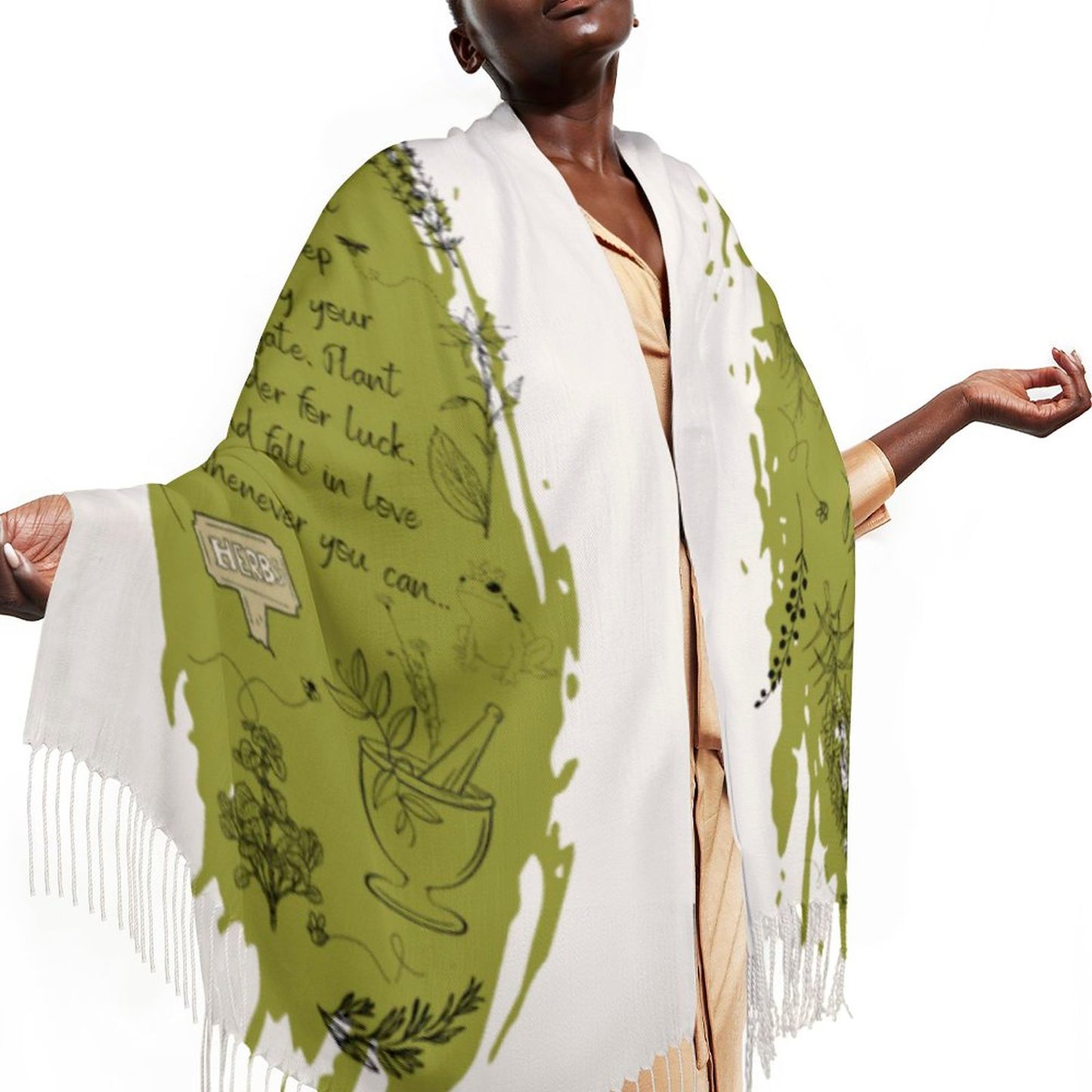 Witchy Herbs Poem Cashmere-like Tassel Scarf (All-Over Printing)