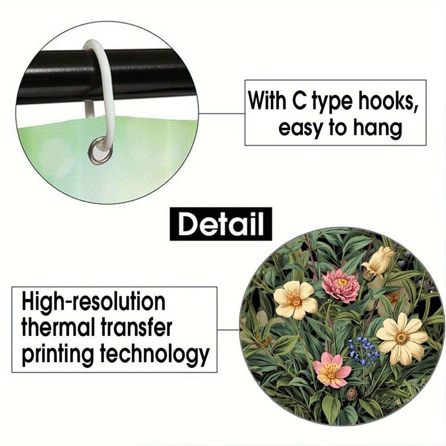 Black Poisonous Witchcraft Floral Waterproof Shower Curtain - Witchy Accessory