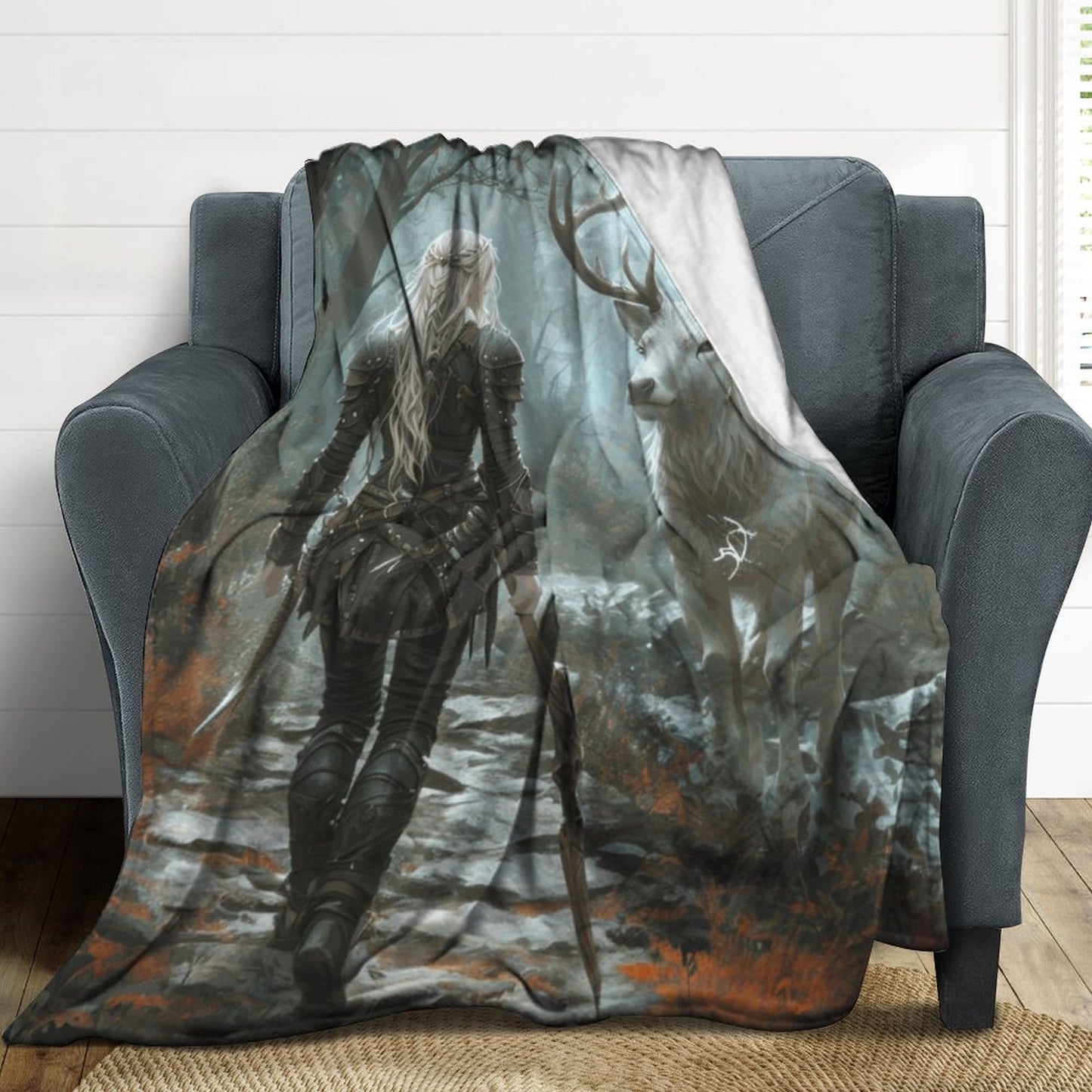 Aelin and Stag Fantasy 250gsm Flannel Throw Blanket-60"x80"