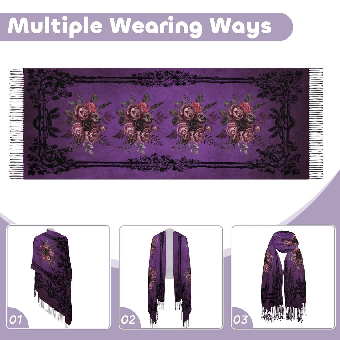 Gothic Roses Cashmere-like Tassel Scarf (All-Over Printing)