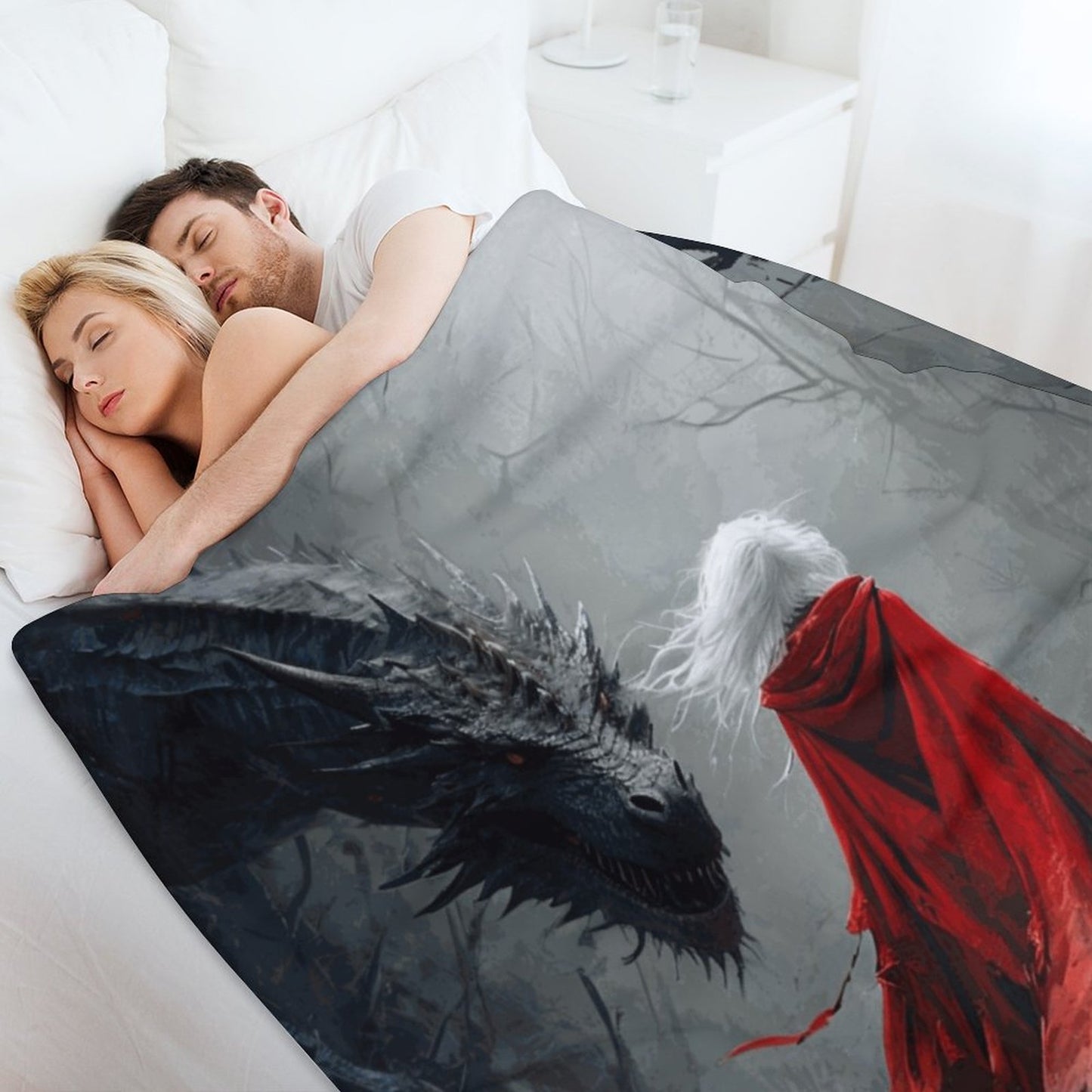 Mystical Dragon and Aelin 250gsm Flannel Throw Blanket-60"x80"