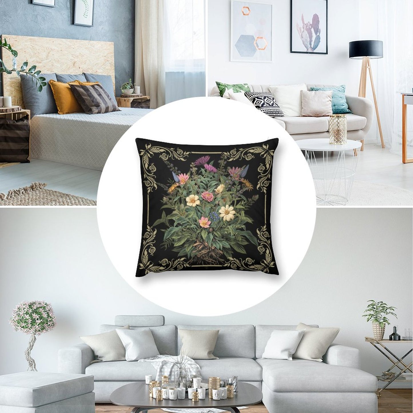 Poisonous Witchcraft Floral Plush Pillow Case - Witchy Home Decor Set of 2