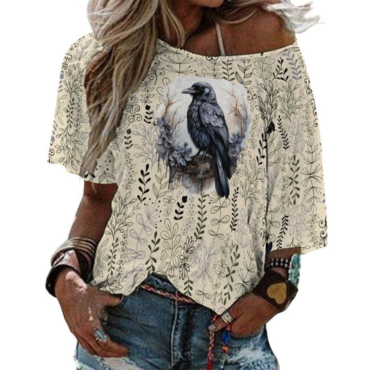 Loose-Fit 3/4 Sleeve Boat Neck T-Shirt(All-Over Printing)