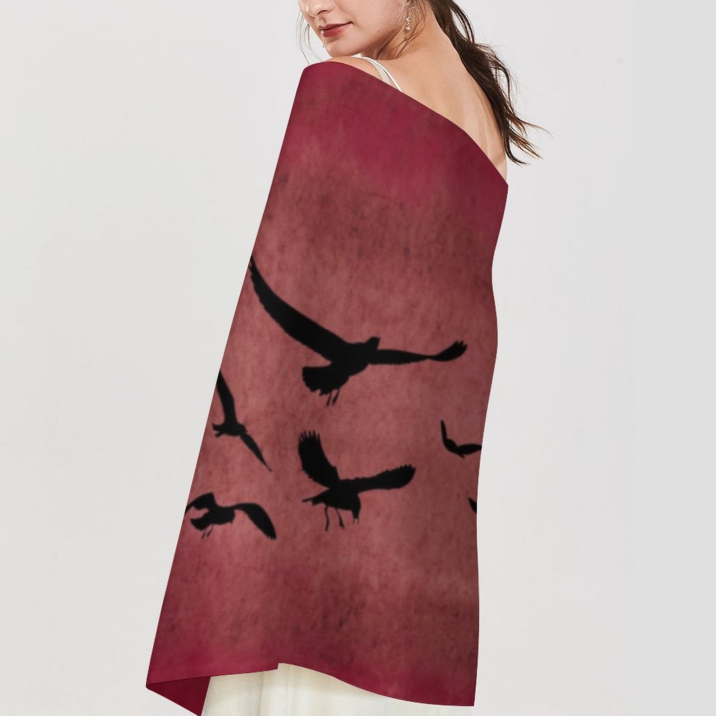 Oxblood Murder of Crows Cashmere-Like Tassel Scarf - Gothic Accessory