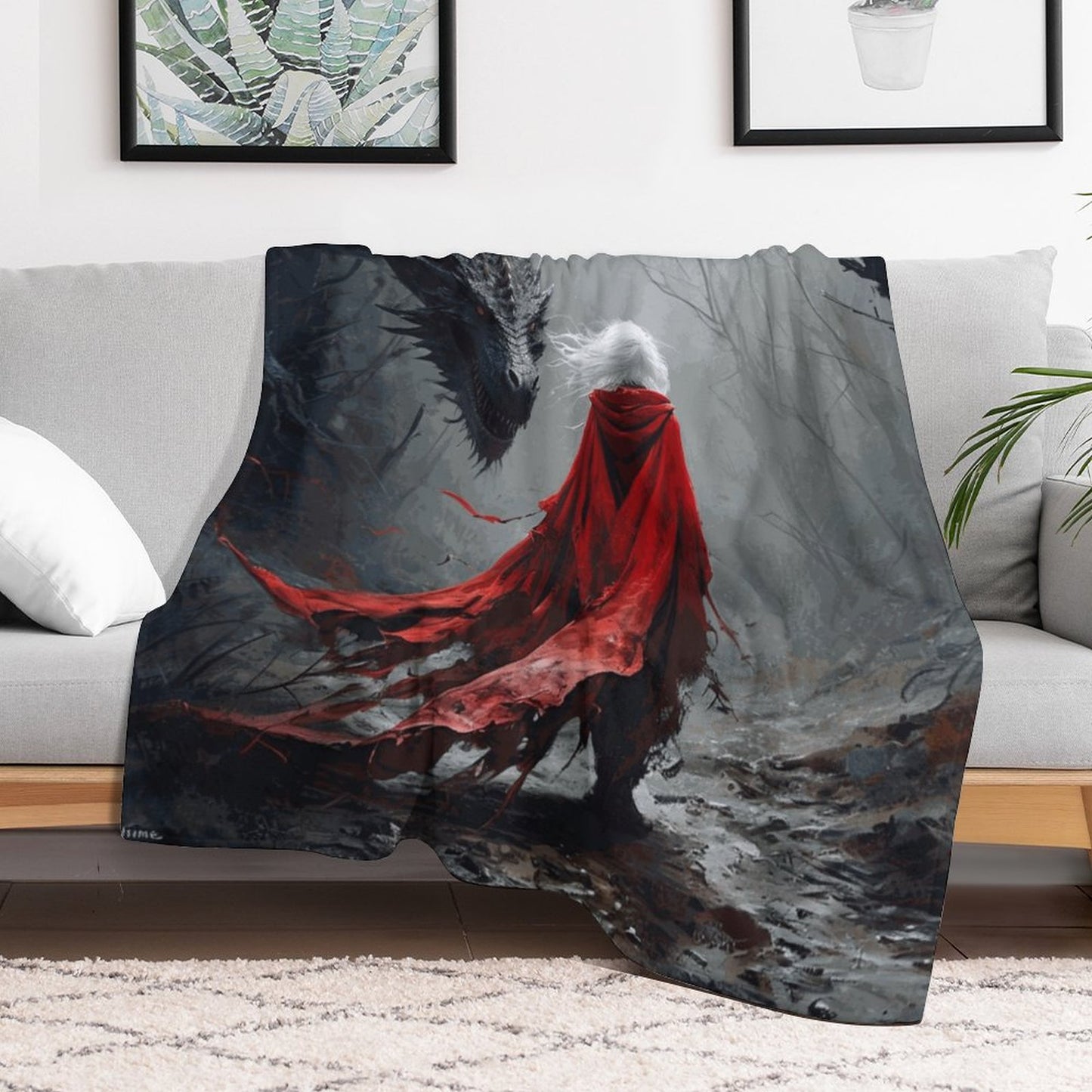 Mystical Dragon and Aelin 250gsm Flannel Throw Blanket-60"x80"