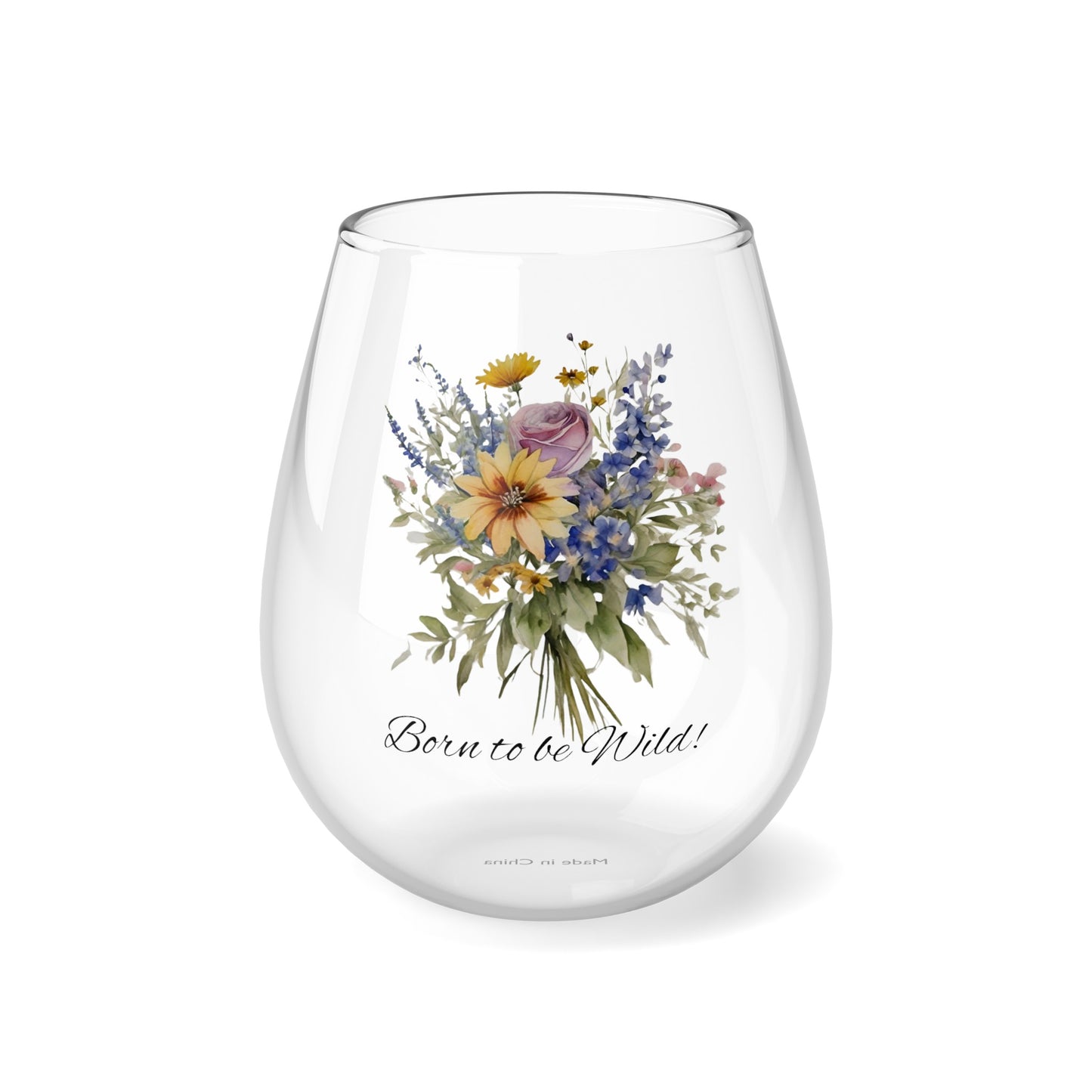 Born to be Wild wine glass, Wildflowers Stemless Wine Glass, 11.75oz - The Witchy Gypsy