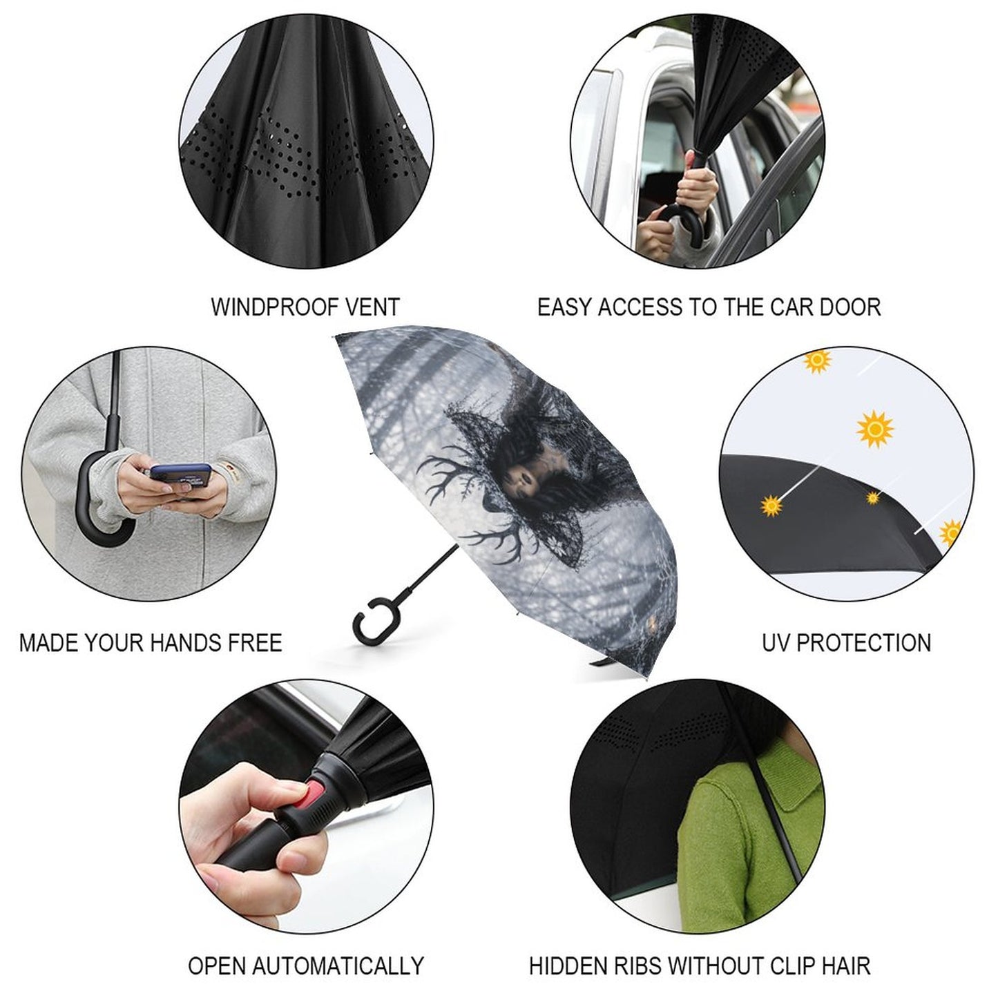 Elen of the Way Winter Car Reverse Umbrella