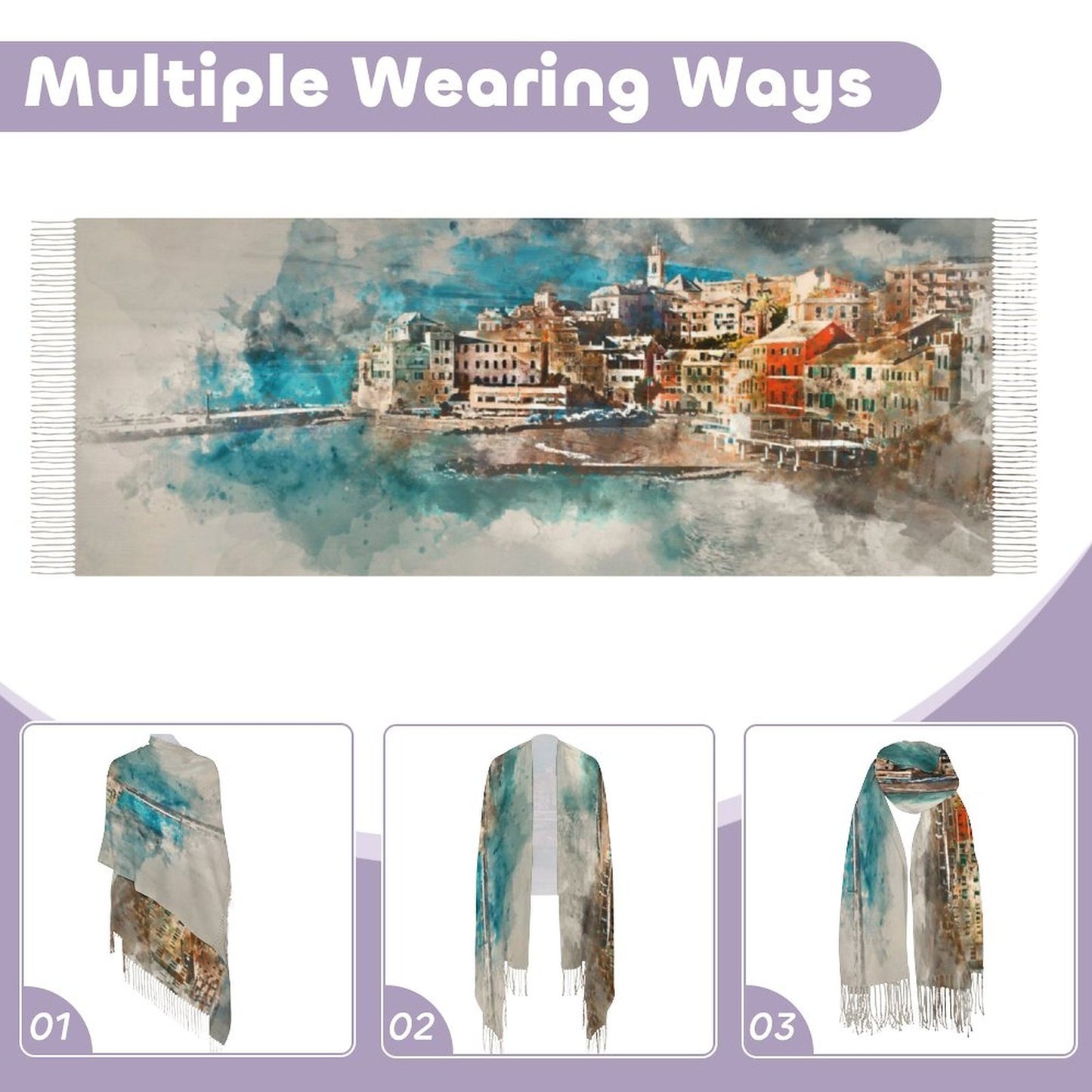 Riveria Sescape Cashmere-like Tassel Scarf (All-Over Printing)