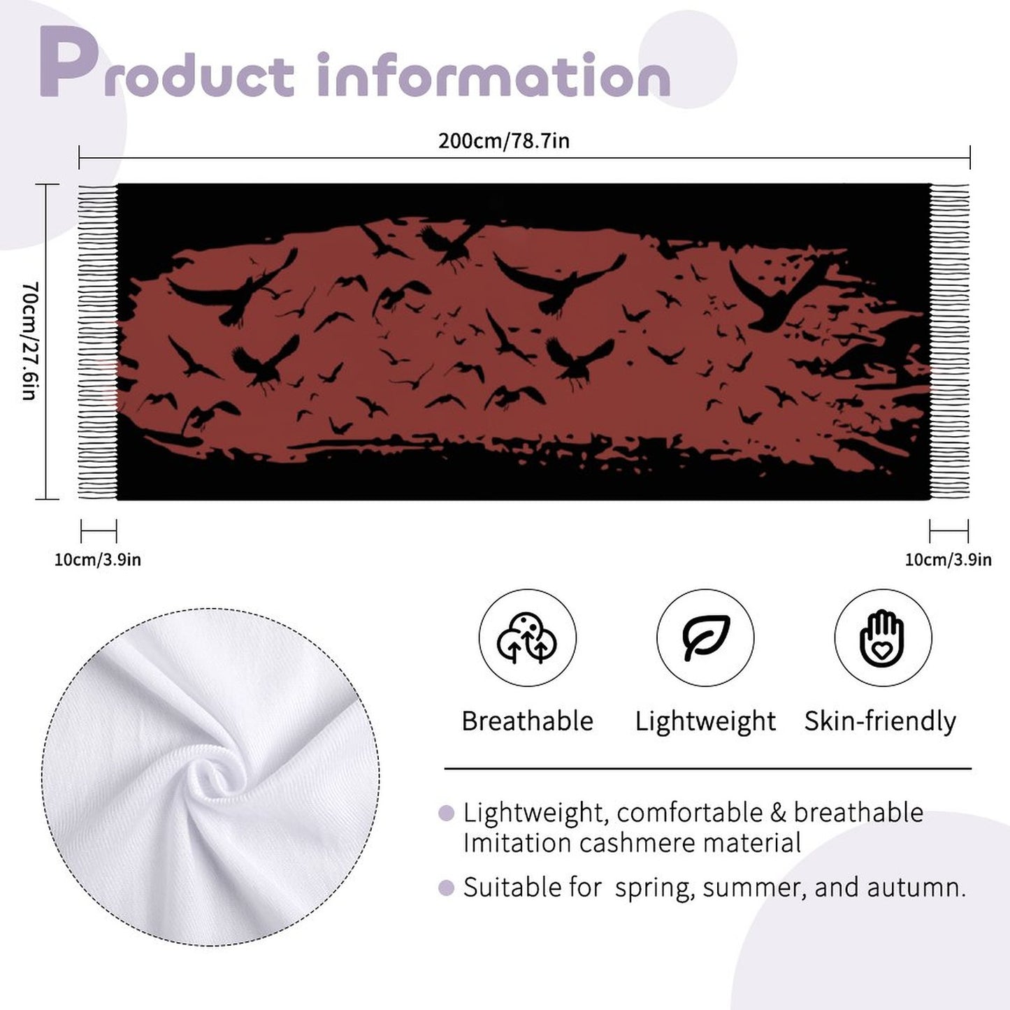 Chili Oil Cashmere-like Tassel Scarf (All-Over Printing)