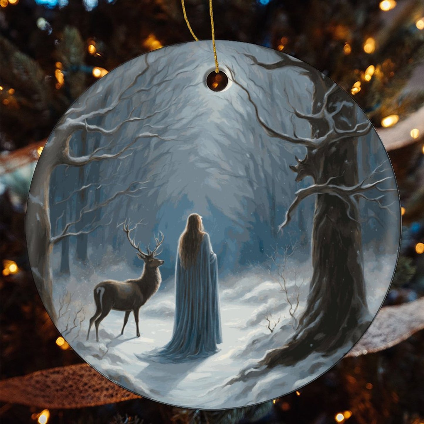 Yule Moon Round Christmas Ceramic Ornament