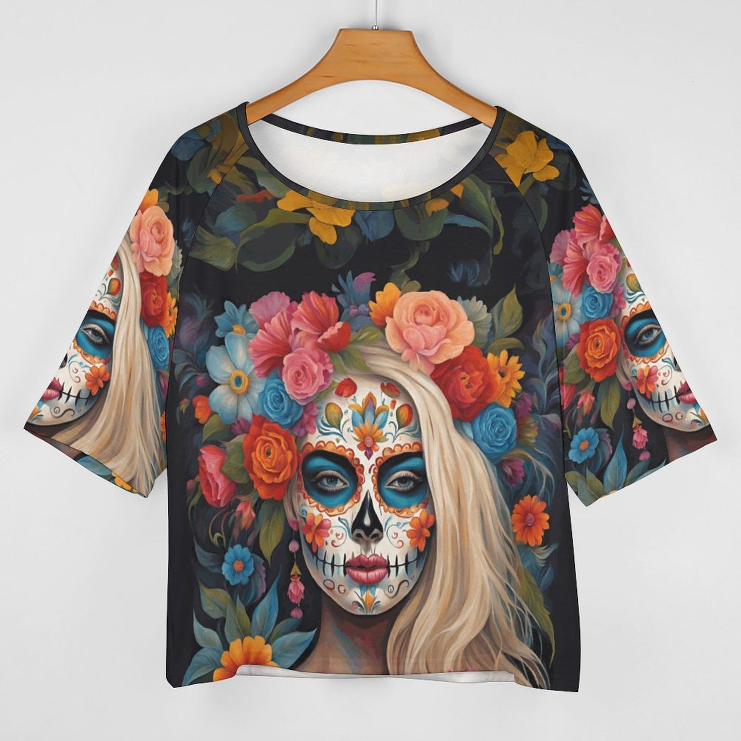 Day of the Deads Wildflower 180gsm Women’s Off the Shoulder Half-Sleeve T-shirt BAT (All-Over Printing)