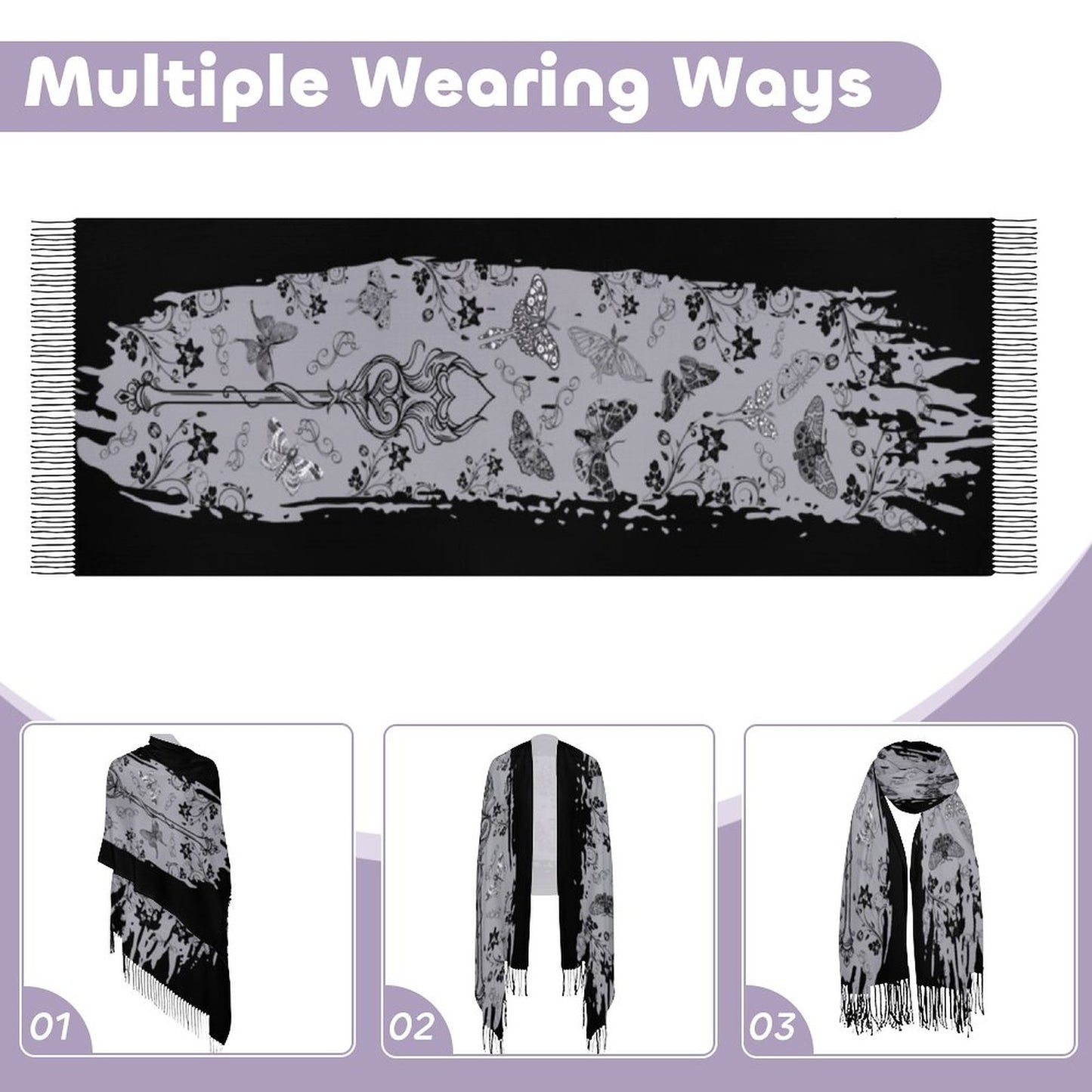 Luna Moth Cashmere-like Tassel Scarf (All-Over Printing)