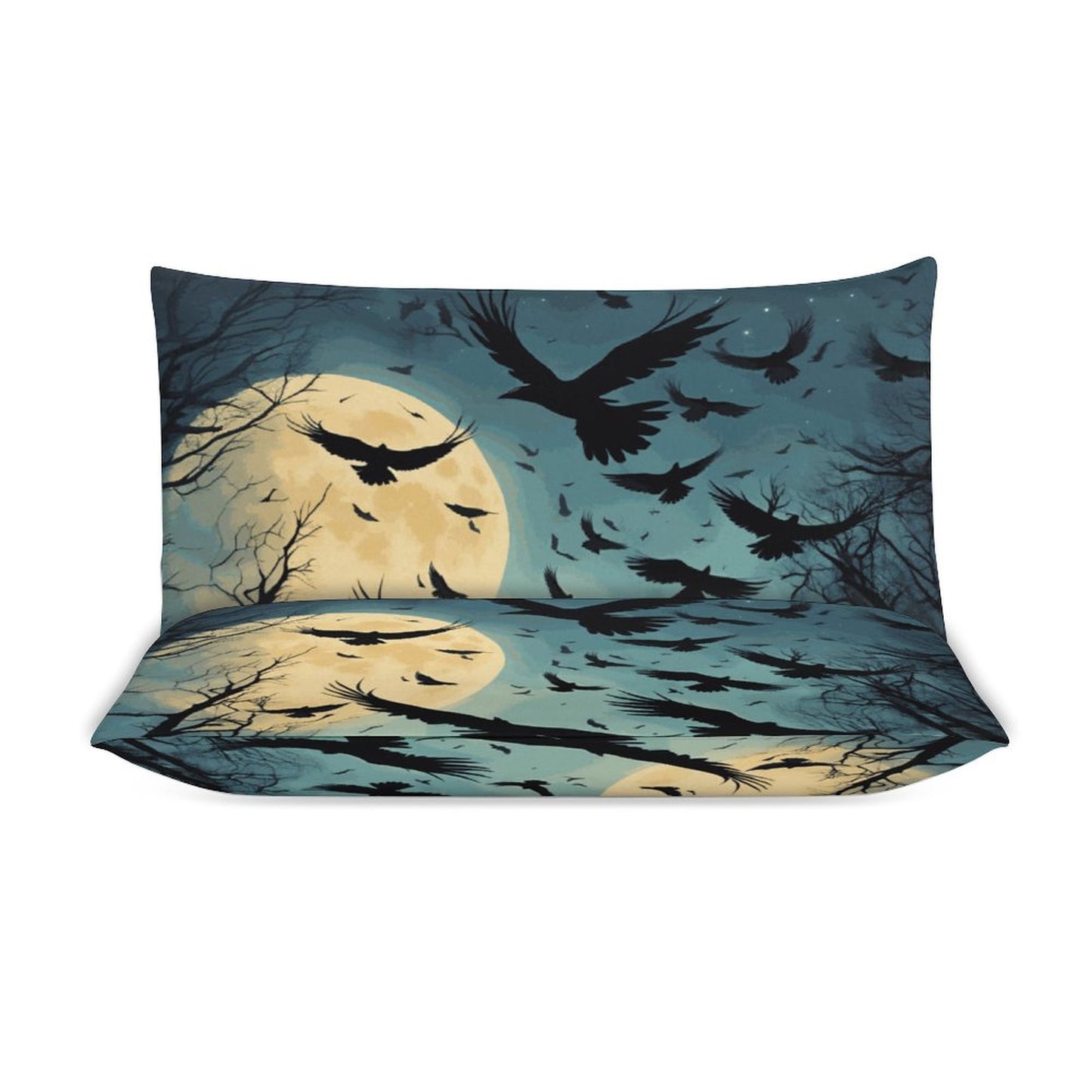 Full Moon Crows 3-Piece Bedding Set-90"x90"/ 229x229cm (Dual-sided Printing)