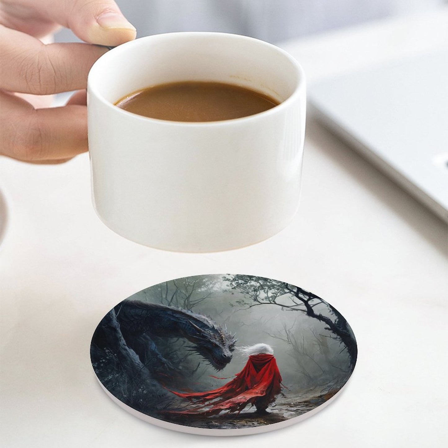 Manon Blackbeak Dragon Ceramic Coaster - Fantasy Witchy Home Decor