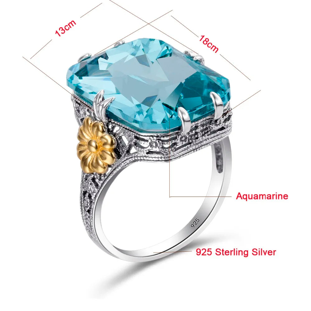 925 Sterling Silver Aquamarine Flower Ring